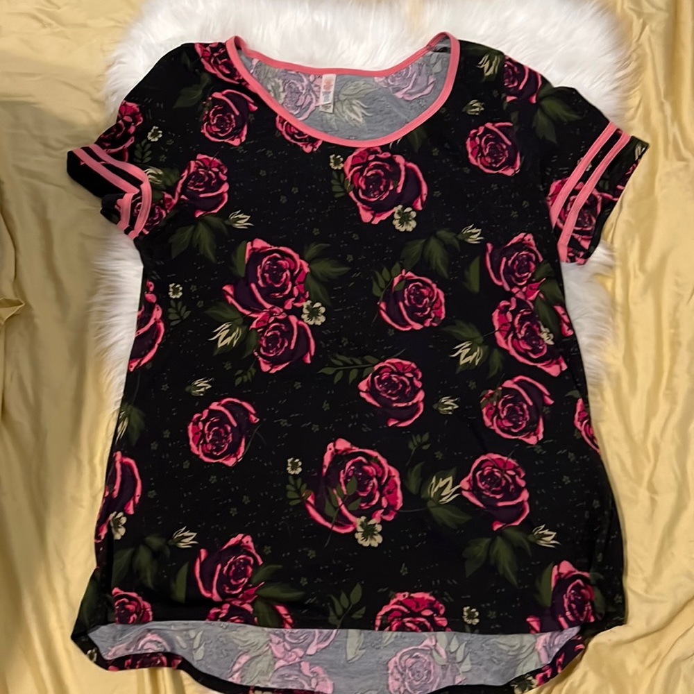 Lularoe neon roses varsity classic tee HTF XL
